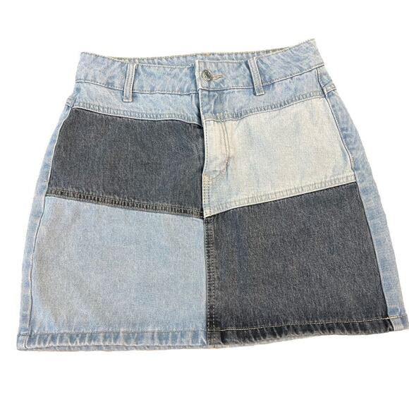 wild fable Dresses & Skirts - Wild Fable Denim Mini Skirt Women's Size 0 Color Block Patchwork Blue Jean